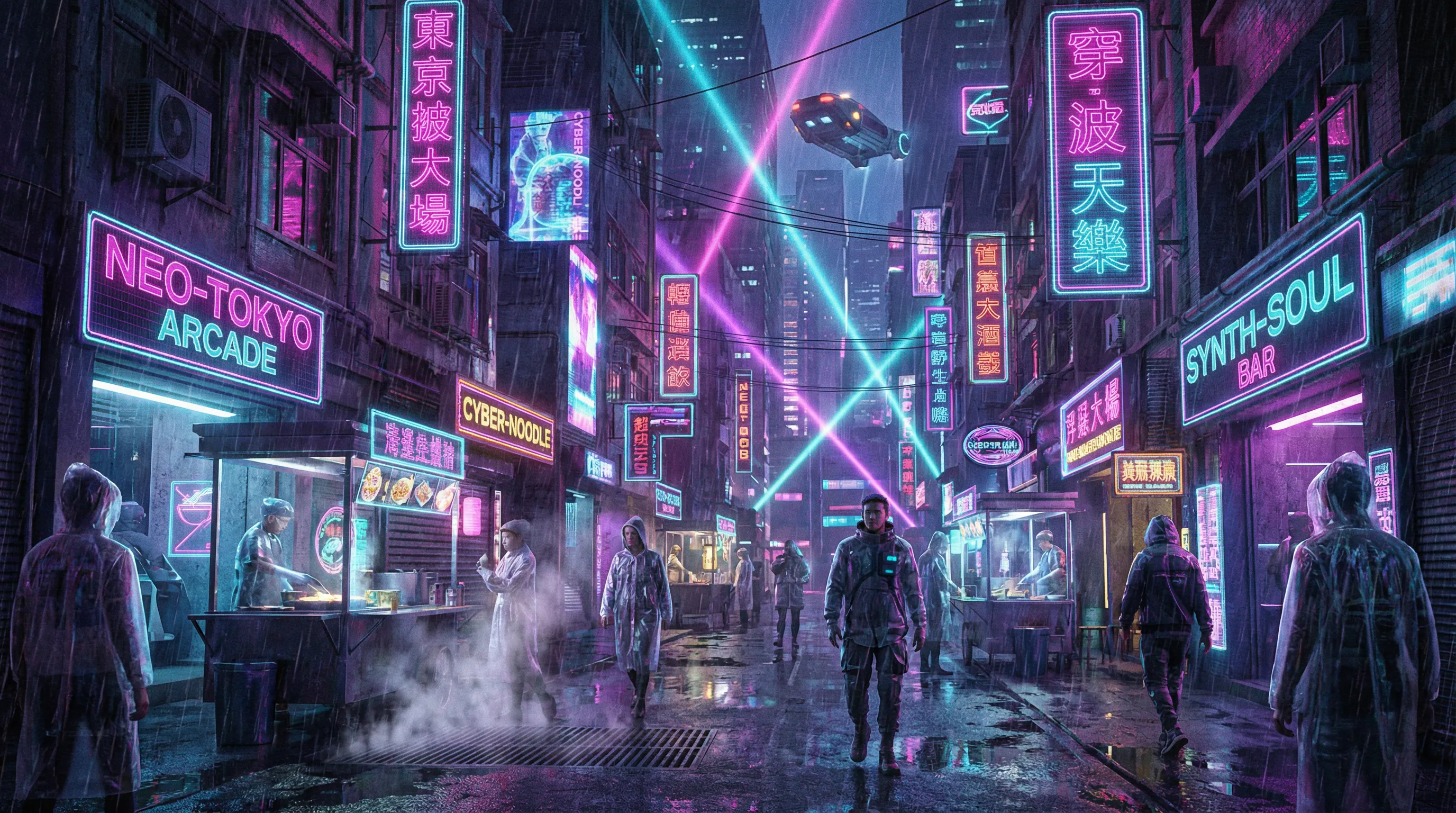 澳门美高梅赛博朋克霓虹街道夜景